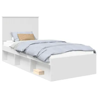 vidaXL Bettrahmen mit Kopfteil Weiß 90 x 200 cm Massives Kiefernholz