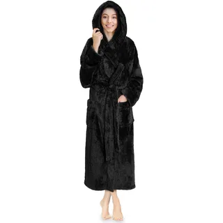 PAVILIA Damen Bademantel mit Kapuze, Plüsch, weich, flauschig, warm, Fleece, Sherpa-Bademantel, Schwarz, XXL/3XL - XXL-3XL Große Größen