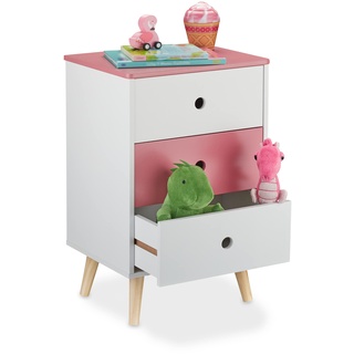 Relaxdays Kinderkommode, 3 geräumige Schubladen, Spielzeugregal fürs Kinderzimmer, HxBxT: 61,5 x 38 x 30 cm, weiß/rosa