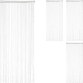 Relaxdays 4 x Fadenvorhang weiß, kürzbar, mit Tunneldurchzug, für Türen & Fenster, waschbar, Fadengardine, 90x245 cm, White