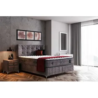 Bambi Yatak Pointhome Bambi Boxspringbett Set 120x200 H3 / H4, Sleep Pure Schlafzimmerbett, 1 x Matratze mit Topper, 1 x Bettkasten, 1 x Bettkopfteil - Grau