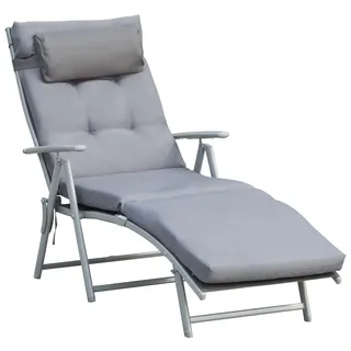 Outsunny Sonnenliege Gartenliege Klappbar mit Kissen Grau