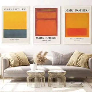 Mark Rothko Poster, blau, rosa, gelb, abstrakte Kunst, Ausstellungsdrucke, Vintage-Museum, Wandbild, Leinwand, Gemälde, Heimdekoration, 50 x 70 cm, 3 Stück, rahmenlos