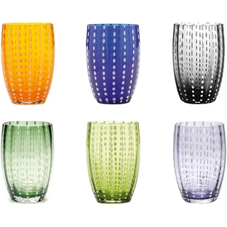 Zafferano Perle Glasbecher - Handgemachtes transparentes Buntglas, cl 32 h 109mm d 71mm - Set 6 Stück - Farblich Sortiert