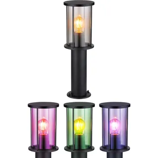 Stehlampe Garten Sockelleuchte Wegeleuchte Außenlampe, Fernbedienung dimmbar Farbwechsler IP54, Glasschirm rauch Edelstahl matt, 1x LED 8,5W 806Lm warmweiß, DxH 14,3x45 cm