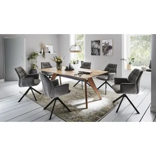 Niehoff Essgruppe NIEHOFF SITZMÖBEL, grau (grau, schwarz), Drehfunktion, Sitzmöbel-Sets, Essgruppe, Stuhl hat besondere Funktionen, alles aus Balkeneiche