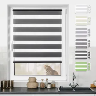 Doppelrollo Klemmfix ohne Bohren Anthrazit 75x150cm Rollos für Fenster ohne Bohren & mit Bohren Rollo Fensterrollo Klemmrollos Fensterrollo innen lichtdurchlässig & verdunkelnd
