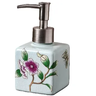 Handgefertigter Keramik-Seifenspender für Badezimmer, Küche, Dusche, kubische quadratische Form, dekorativ, chinesisch, Vintage, nachfüllbar, Handlotion, Pumpflasche für Flüssigseife, Shampoo,