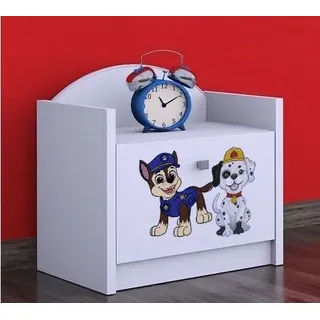 BDW - Nachttisch Kinderzimmer - Super Hunde - Nachtschrank Kinder - Nachttisch mit 1 Schublade - Nachtschrank für Schlafzimmer Kinderzimmer - 40x44x34cm - Weiß - Zwei Hunde