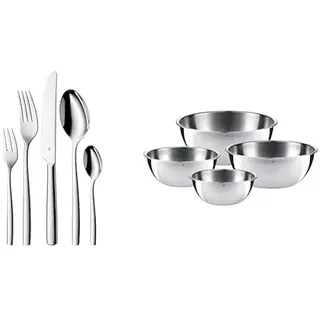WMF Palma Besteck Set 12 Personen, Essbesteck 60 teilig Monobloc-Messer & Gourmet Schüsselset 4-teilig Edelstahl Schüsseln für die Küche 0,75l - 2,75l, Cromargan, stapelbar