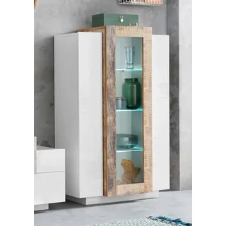 Dmora - Anzeigefenster Kevin, Sideboard mit drei Türen, Mehrzweck-Wohnzimmermöbel, 100 % Made in Italy, 80 x 38 x 121 cm, glänzendes Weiß und Ahorn,