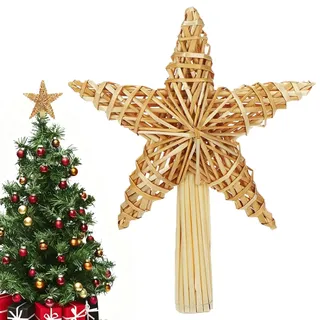 Weihnachtsbaum Stern Spitze, 30,5×20 cm Stern Christbaumspitze aus Stroh, Strohstern-Spitze für Weihnachtsbaum, Weihnachtsbaumspitze, Natur Stroh Baumspitze, Weihnachtsbaumschmuck Spitze