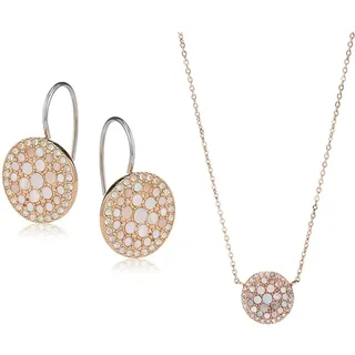 Fossil Ohrringe Für Frauen, 1,27 Cm Rose Gold Edelstahl-Ohrringe, JF01737791 & Halskette Für Frauen, 40,6 Cm Länge, 5,1 Cm Verlängerung Rosa, Rose Gold Perlmutt, Edelstahl Halskette, JF01740791