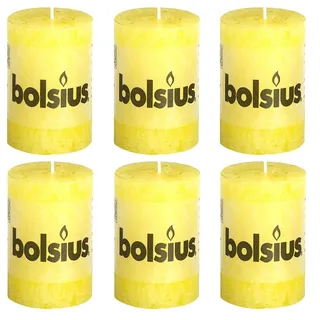 6 x Bolsius Rustik Stumpenkerze Ø 6,8 cm x 8 cm sonnenblumengelb