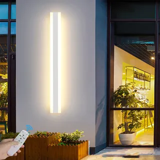 TZSMUM LED Lange Außenwandleuchte Dimmbar Wandlampe Außen mit Fernbedienung IP65 Wasserdicht Aluminium Wandbeleuchtung Für Veranda Schlafzimmer Wohnzimmer Terrassenbeleuchtung (Weiß,40CM)