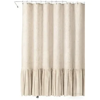 Diwzbyn Duschvorhang Landhaus-Duschvorhang aus beigem Leinen mit Rüschen-Saum, Frühlings-Duschvorhang für Badezimmer,Waschbar,183cm*183cm beige