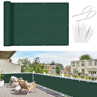 Sunnylaxx Balkon Sichtschutz 90x800cm, Grün Balkonverkleidung Balkonabdeckung Balkonbespannung Blickdichte Windschutz und UV-Schutz mit Kabelbinder