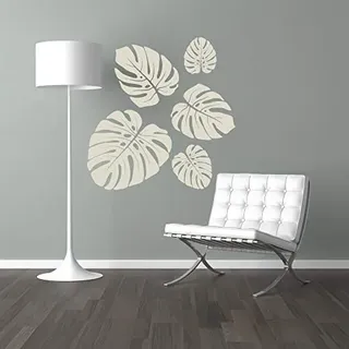 StickerMarket Tropical Jungle Set Monstera Blatt Sticker Wandtattoo Wandaufkleber Wand Modern Skandinavisch Selbstklebend (Sandgrau)