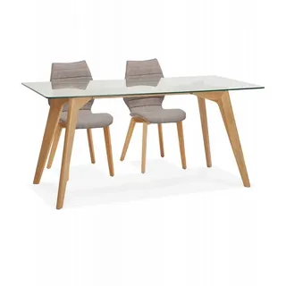 KADIMA DESIGN Esstisch Esstisch mit Glasplatte und Massivholzgestell Moderner Holztisch (Rechteckiger Glastisch für Esszimmer Salto Kollektion), Skandinavischer Designertisch aus Eiche 180x90x75 cm weiß