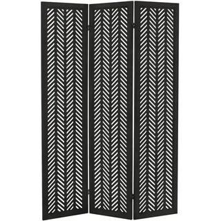 ML-Design Paravent 3-teilig Kobe, Schwarz, 170x121 cm aus Holz, Echtholz,Paulownia, Rechteckig, 121x170x2