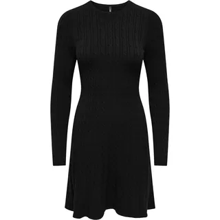 Strickkleid ONLY "ONLIBI LS O-NECK CABLE DRESS CC KNT", Damen, Gr. M, N-Gr, schwarz, Strick, Obermaterial: 50% Viskose, 27% Nylon, 23% Polyester, unifarben, regular fit kurz, Rundhals, Kleider Strickkleid, Viskosemischung, regular fit