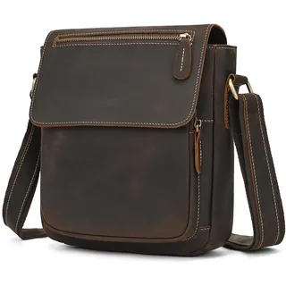 newsbirds Crossbody Tasche Herren Leder Kleine Herrentasche zum Umhängen Vintage Ledertasche 9,7 Zoll iPad Tasche Messenger Bag Umhängetasche Echtleder, 9409 Dunkelbraun - 58.32 Deziliter