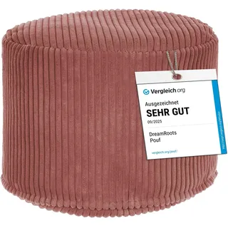 DreamRoots Runder Cord Pouf Hocker 380 g/m2 als Bequemer Bodenstuhl und Vielseitiges Sitzkissen Boden für Wohnzimmer Schlafzimmer oder Homeoffice 35x35x25 cm Ginger Spice