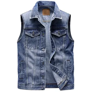 Herren Jeansweste Ärmellos Jeansjacke mit 6 Taschen Biker Weste - 4XL