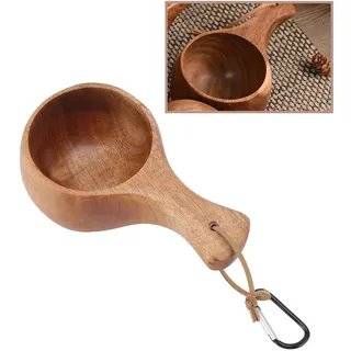 Holzbecher, Camp-Becher aus Poliertem Holz mit Lane-Seil-Design, Akazienholz in Lebensmittelqualität, Holz-Teetasse für Heiße Milch, Tee, Kaffee Usw.