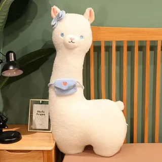 Alpaka 65cm Kuschelkissen – Langes Alpaka Plüschtier in Blau - Blau
