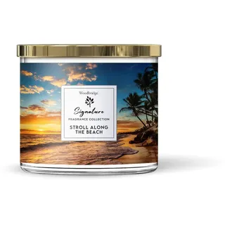 Woodbridge Duftkerze im Glas mit Deckel | Stroll on Beach | Duftkerze Holzig | Kerzen 3 Docht | Kerzen lange Brenndauer (40h) | Geschenk für Frauen