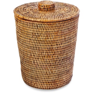 KOUBOO La Jolla Rattan-Abfallkorb, rund, mit Kunststoffeinsatz und Deckel, Honigbraun, Rattan und Weide