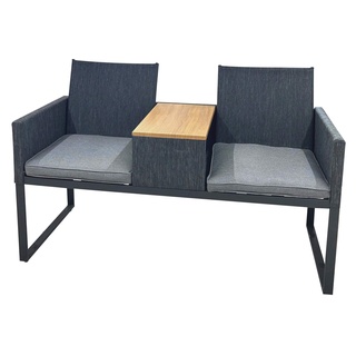 Kynast 2-Sitzer Gartenbank schwarz anthrazit mit Tisch und Sitzkissen
