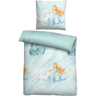 biberna Prinzessin Einhorn Baumwolle ciel 135 x 200 cm + 80 x 80 cm