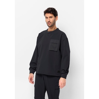 Rundhalspullover JACK WOLFSKIN "WANDERMOOD PULLOVER M" Gr. L (52), schwarz (black) Herren Pullover Rundhalspullover