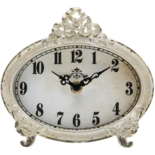 NIKKY HOME Vintage-Tischuhr, batteriebetrieben, rustikales Design, schicke Heimdekoration für Kaminsims, Regal, Schreibtisch, Arbeitsplatte, Used-Look, Weiß