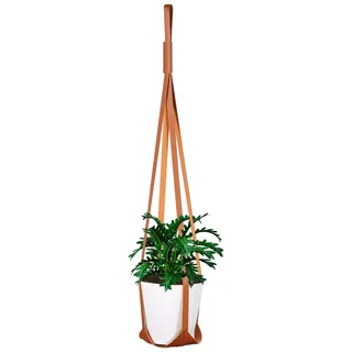 Leder Blumenampel Makramee Pflanzenhanger Boho Blumentopf Hängend Baumwollseil Hängeampel Pflanzen Halter Aufhänger Pflanzenhalter Pflanzenampel für Innen Außen Decken Balkone Terrasse Wanddeko,Braun