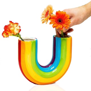 Home Decor Regenbogenvase für Blumen – gerippte U-förmige dekorative Vase – inspirierende Regenbogen-Heimdekoration Geschenk für Freunde