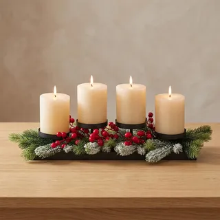 Sziqiqi Adventskranz Länglich Metall Schwarz, Modernes Tablett, 42cm | Adventsgesteck Gestell mit Verschieden Hohen Kerzenhalter für 4 Stumpenkerzen, Advent-Kerzenständer für Weihnachten Tischdeko