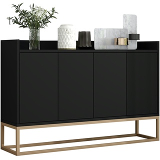 Merax Modernes Sideboard im minimalistischen Stil 4-türiger griffloser Buffetschrank für Esszimmer, Wohnzimmer, Küche Schwarz