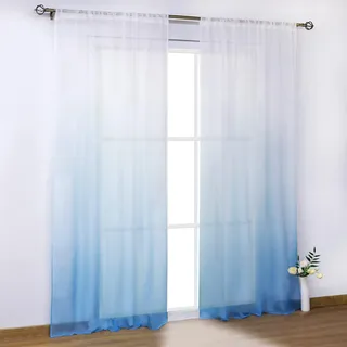 SCHOAL Gardinen mit Tunnelzug Transparente Vorhänge Voile Fensterschal Modern Farbverlauf 1 Stück BxH 140x175cm Blau