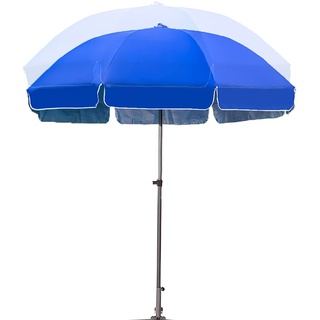 YXW 240 cm Sonnenschirm Rund Gartenschirm Marktschirm Terrassenschirm Strandschirm in Blau, Höhenverstellbar/Wasserdicht/UV-Schutz 50+, Eisenpfosten(ohne Sockel)