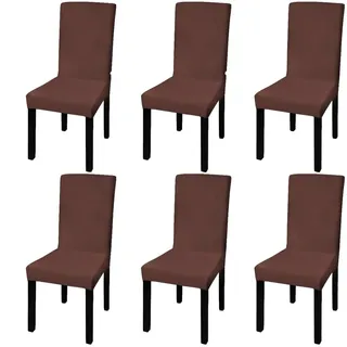 vidaXL Stretch-Stuhlhussen Gerade 6 Stk. Braun