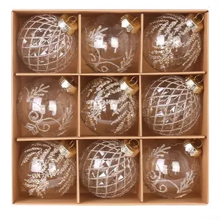 Eawfgtuw Elegantes 9-teiliges transparentes Weihnachtskugel-Set, 8 cm, weiß, rot, grün, bemalte Ornamente für Zuhause, Büro, Baumdekoration, transparente Weihnachtskugeln (beige)