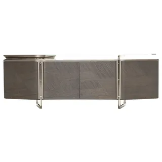 Casa Padrino Luxus Sideboard Grau / Silber 250 x 50 x H. 86 cm - Massivholz Schrank mit 4 Türen und Glasplatte - Luxus Möbel - Hotel Möbel - Luxus Einrichtung