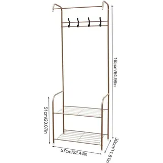 Freistehender Kleiderständer Garderobe - Metall Flurgarderobe - Schlankes Design - 2 Ablagen - Größe L - Farbton Coffee Braun