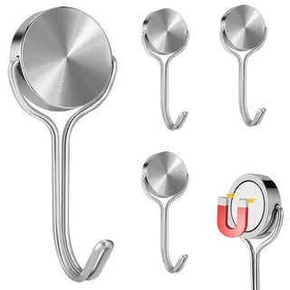 Buelkmag Magnethaken, robuste 304-Edelstahl-Magnethaken für Kreuzfahrt-Kühlschrankgrill, starker Magnet mit Haken für Heimküche, Garagen-Werkzeugkasten, 4 Stück (Silber, 3,2 cm – 1 18 kg)
