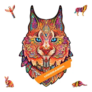 UNIDRAGON Original Holzpuzzle — Sanfter Luchs, 187 Teile, Mittel 8.4 х 12.7 Zoll (22 x 33 cm) Schöne Geschenkverpackung, Einzigartige Form Erwachsene und Kinder