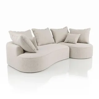 Juskys Sofa Tirano - Ecksofa L-Form, inkl. Kissen, 4-Sitzer Eckcouch, Bouclé Creme &