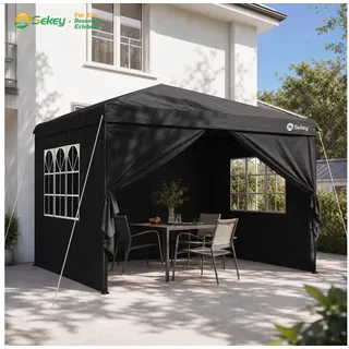 Sekey Faltpavillon 2x2/3x3/3x6 m, Gartenpavillon mit 4 Seitenteilen Partyzelt Wasserdicht, mit 4 Seitenteilen, Gartenpavillon 3 x 3 winterfest, Pavillon Pop Up Partyzelt, für Garten 300 cm